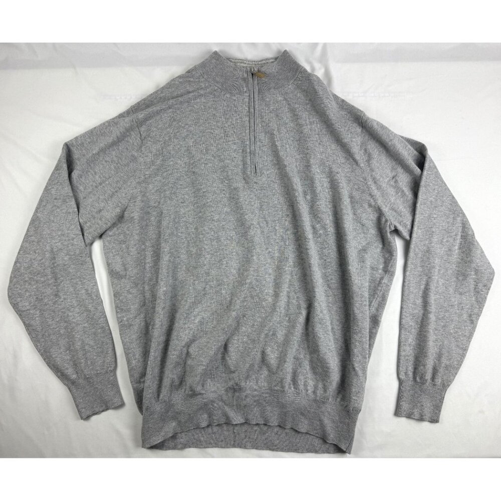 Peter Millar Men's Grey Cotton Silk Blend Crest Quarter-Zip Pullover Sweater XL